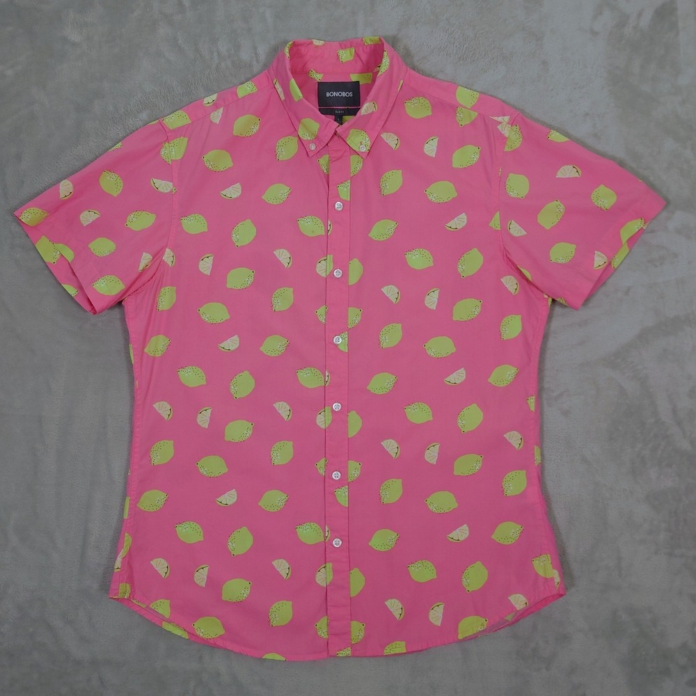 Bonobos Pink Lemonade Shirt Mens L Slim Fit Button Down Short Sleeve 20809-PPL48